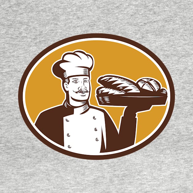 Baker Serving Bread Loaf Woodcut by retrovectors